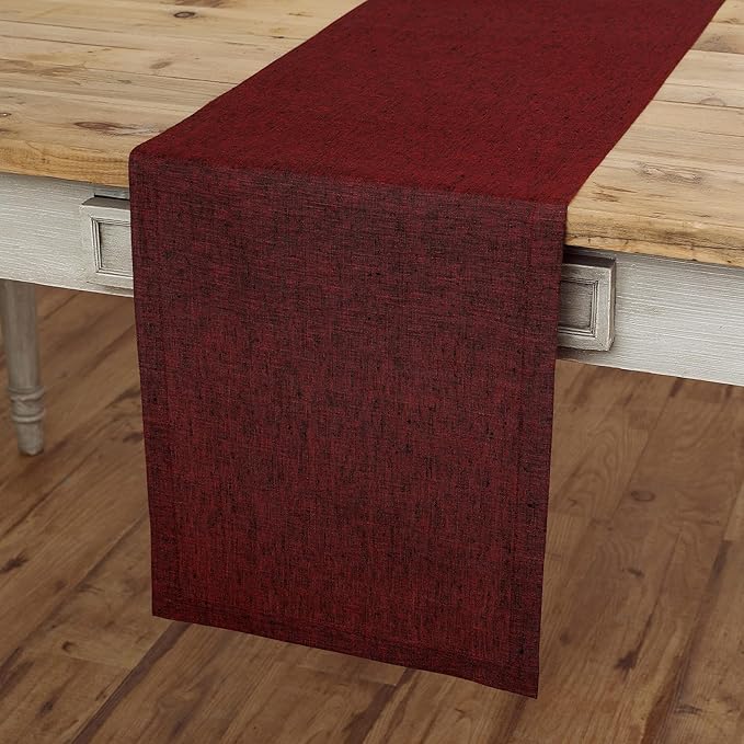 Solino Home Linen Table Runner 132 Inches Long - Athena, 100% Pure Linen Red Garnet 14 x 132 Inch Table Runner for Dining, Winter, Valentines