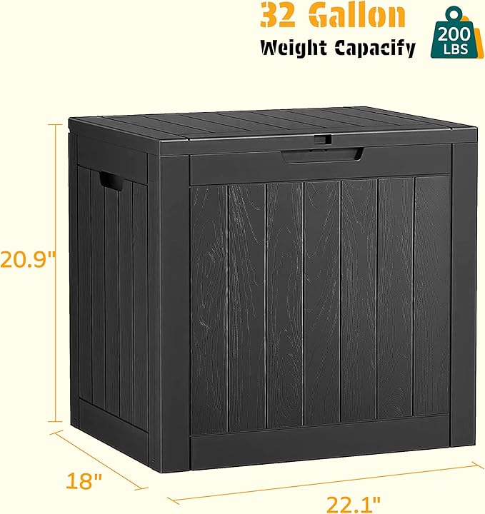 NUNU LAB 32 Gallon Outdoor Storage Box Waterproof, Outside Package Delivery Deck Boxes with Lockable Lid, Backyard Storage Bin For Garden Tools, Patio Cushions Accessories, Black