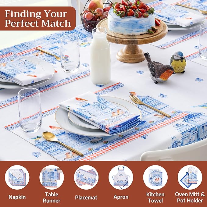 Maison d'Hermine Table Cloth Rectangle Table 100% Cotton Tablecloth for Dining Room, Farmhouse, Home, Hotel, Parties & Wedding - Ideal for Easter Decorations Spring & Summer (Amsterdam Canals,60"x90")