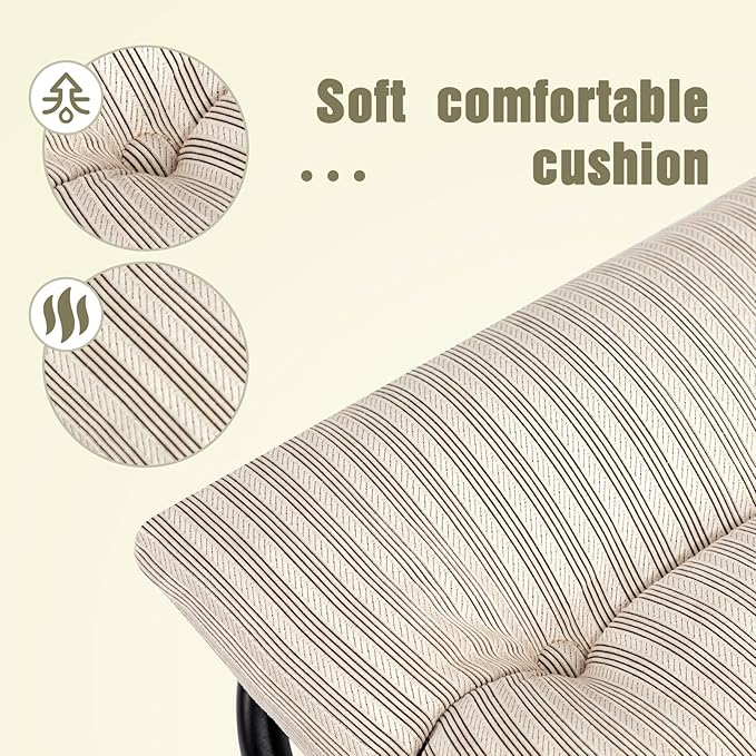 HollyHOME 15"(H) Folding Footrest Stool, Upholstered Small Foldable Ottoman, Accent Padded Sofa Foot Stool for Lazy Chair, Metal Frame Portable Foot Rest Ottoman for Living Room, Bedroom, Beige Stripe