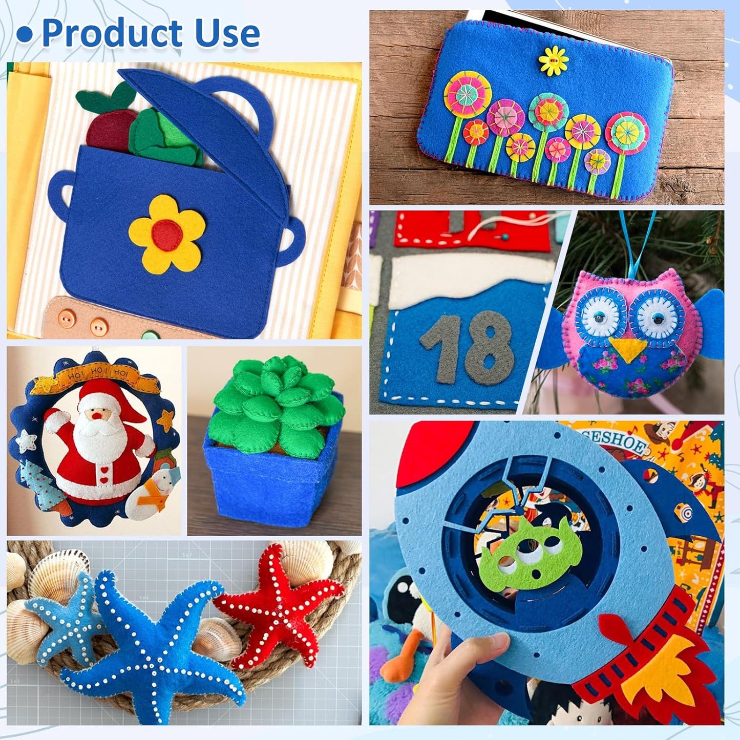 XSEINO 13 Rolls 8"x35" 1.4mm Thick Soft Felt Fabric Sheet 13 Assorted Blue Series Colors Felt Pack Pastel Felt Sheets for DIY Craft Sewing Squares Nonwoven Patchwork