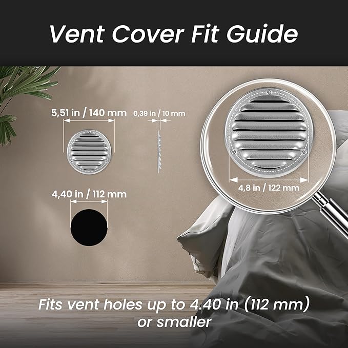 Repa Market 4 Inch (Opening Dimensions) Round Air Vent Cover/White Galvanized Steel Louvered Grill Cover with Mesh Screen/Wall or Ceiling Vent/HVAC Register for DIY Home Improvement