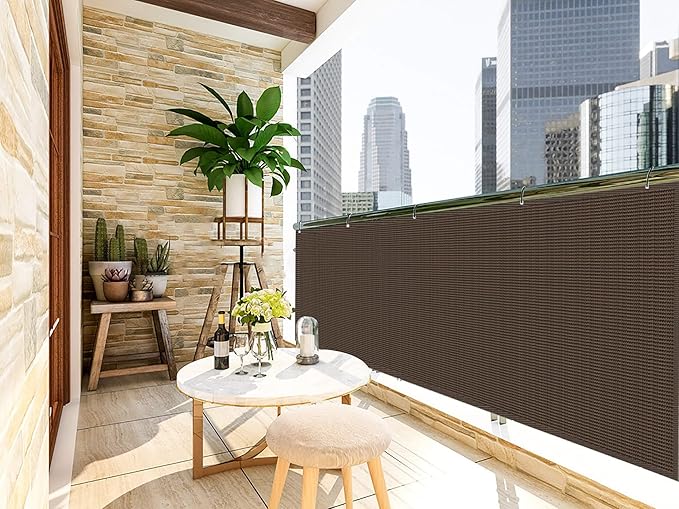 LOVE STORY 3.3'x19.7' Brown Balcony Screen Privacy Fence Cover (HDPE) UV Protection Weather-Resistant 3 FT Height Shield for Deck, Patio, Backyard, Outdoor Pool, Porch, Railing