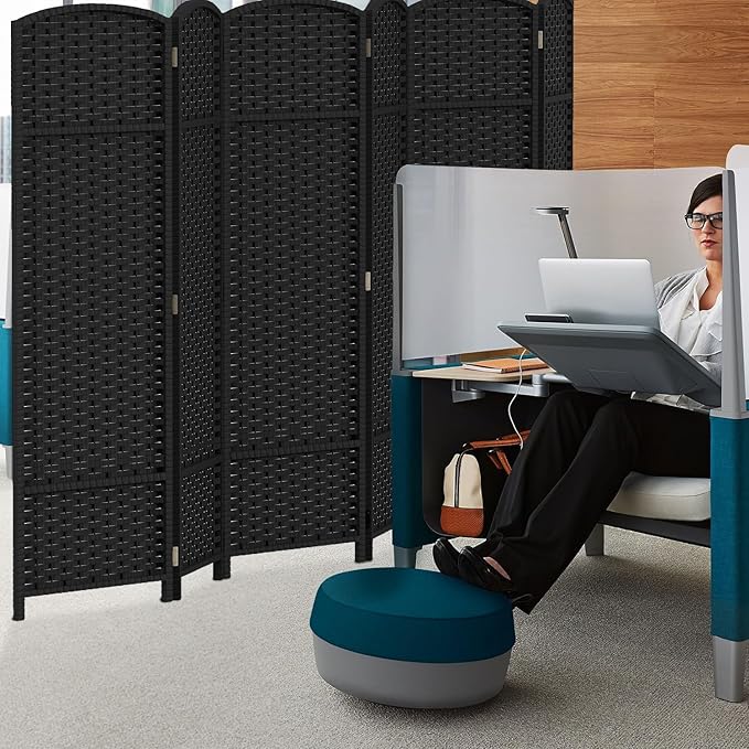 Room Divider 6 Panel Screen 5.6 Ft Tall Partition Room Dividers Black Privacy Screens Folding Room Separation Free Standing Waterproof Wood Frame Wall Divider