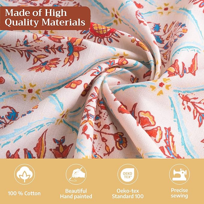 Maison d' Hermine Table Cloth Round Table 100% Cotton 69 Inches Fall Tablecloth Reusable Everyday Use for Thanksgiving Christmas Decorations Dining Farmhouse Party (Romane)