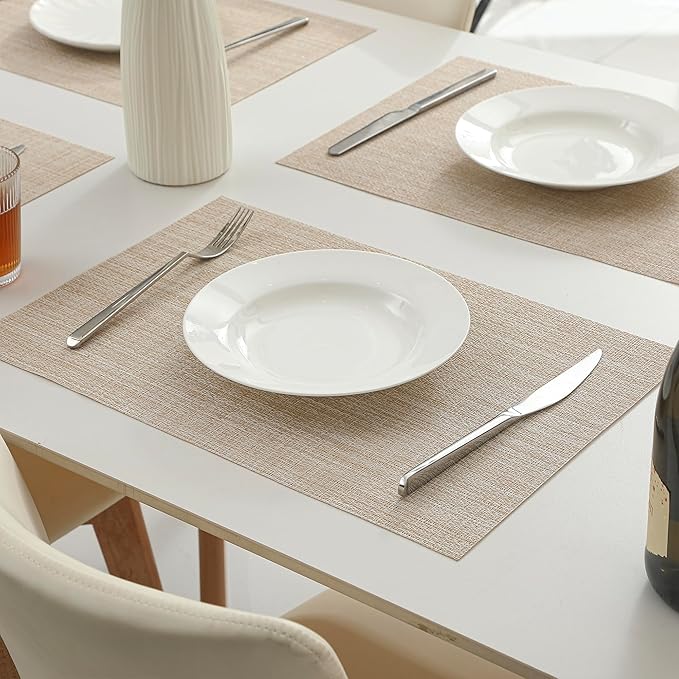 Leetaltree Beige Placemats Set of 20 - Heat Resistant Non-Slip Place mats for Dining Table, Washable Durable PVC Vinyl Woven Table Mats(Beige, 20)