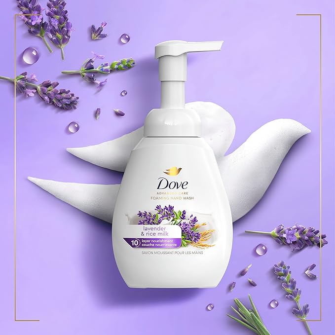 Dove Foaming Hand Wash Lavender & Rice Milk Pack of 4 Protects Skin from Dryness, More Moisturizers than the Leading Ordinary Hand Soap, 10.1 oz