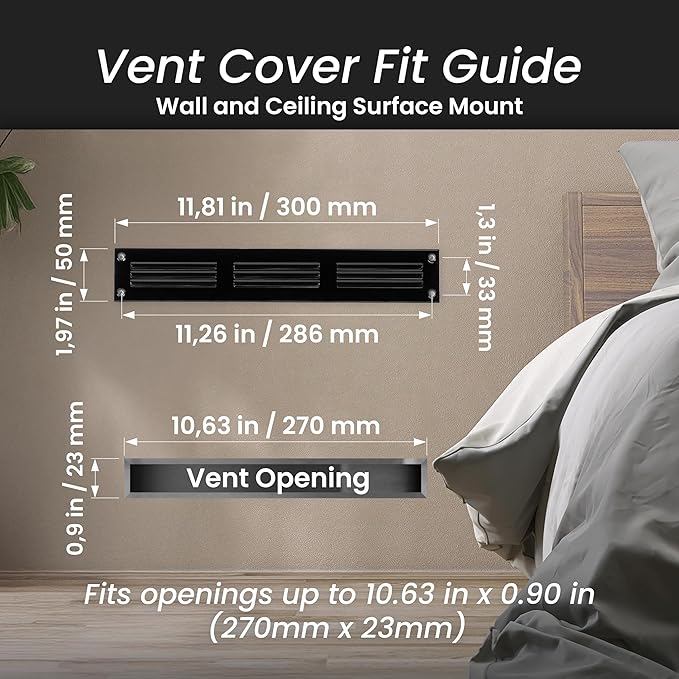 Repa Market 12x2 Inch Air Vent Cover/Black Galvanized Steel Louvered Grill Cover with Mesh Screen/Wall or Ceiling Vent/Durable Flush Mount HVAC Register for Indoor and Outdoor Ventilation