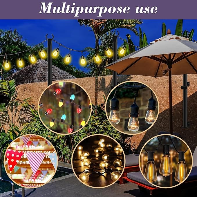 6 Pack String Light Poles,5Ft Metal Poles for Outdoor String Lights,Outdoor Light Poles with Post,Poles/Stand for Outside,Patio,Deck,Backyard,Garden Wedding,Party