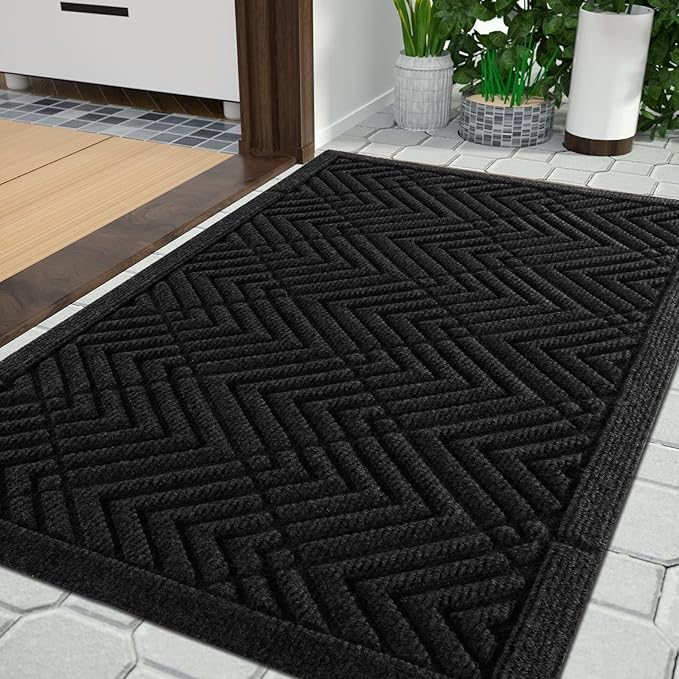 Yimobra Door Mats Outdoor 29.5x17, All-Season Waterproof Outdoor Mats for Front Door Entrance with Drainage Holes, Heavy Duty Non-Slip Doormat for Garage Patio Entryway Indoor, Black Square