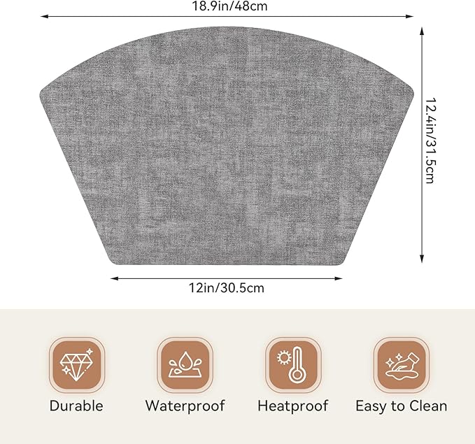 Round Table Placemats Set of 4, Faux Leather Wedge Shape Place Mats Heat Resistant Wipeable Washable Table Mats for Dining Outdoor Indoor, Gray