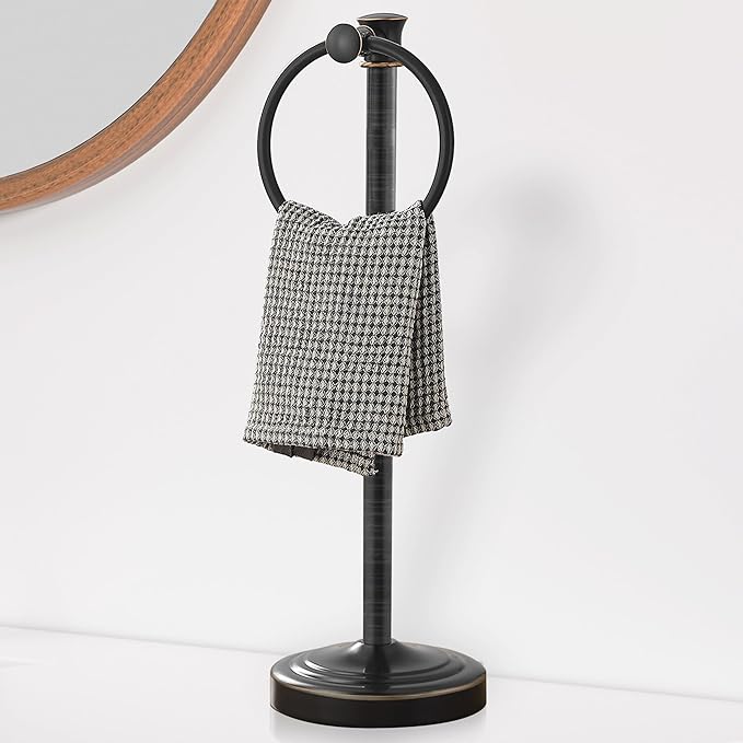 Hoimpro 17 Inch Stand Hand Towel Holder Towel Bar Towel Hanging Ring, Free Standing Floor Hand Towel Rack Storage for Bathroom Kitchen Vanity Countertops, Hardware Accessories(Oil Rubbed Bronze)