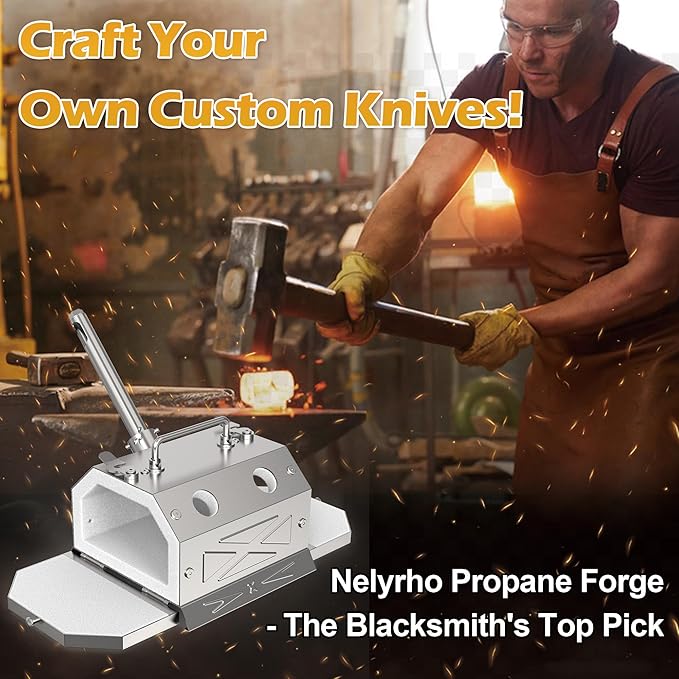Nelyrho Portable Propane Blacksmith Forge Kit with Double Door, Single Burner, 30PSI Regulator, Knife Making and Beginner Blacksmith Tools