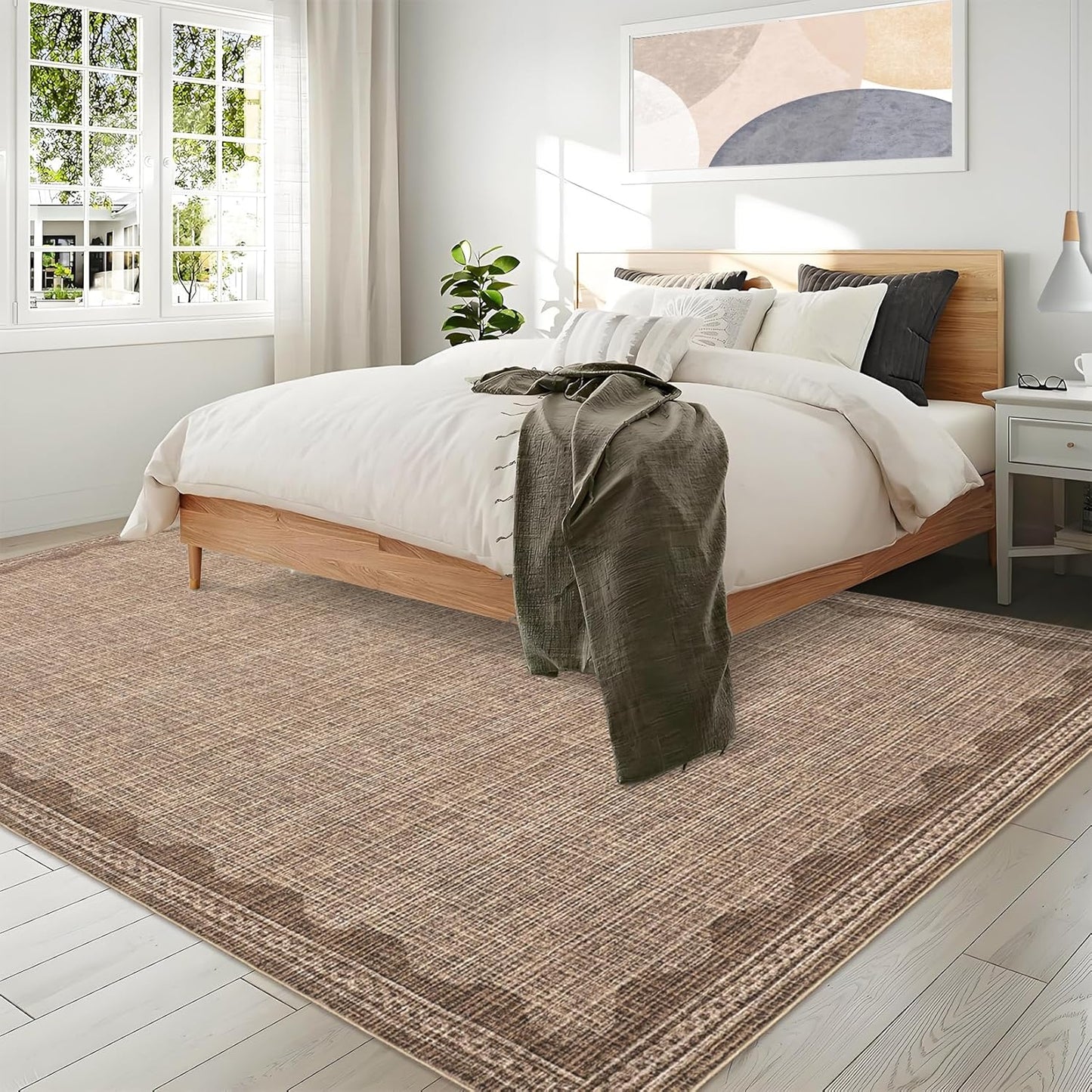 Scalloped Washable Rug 8x10 Area Rugs for Living Room, Solid Coffee Rug for Bedroom Girls, Non Slip Scalloped Throw Rugs with Rubber Back, Soft Dorm Nursery 8x10 Carpet for Dining Room