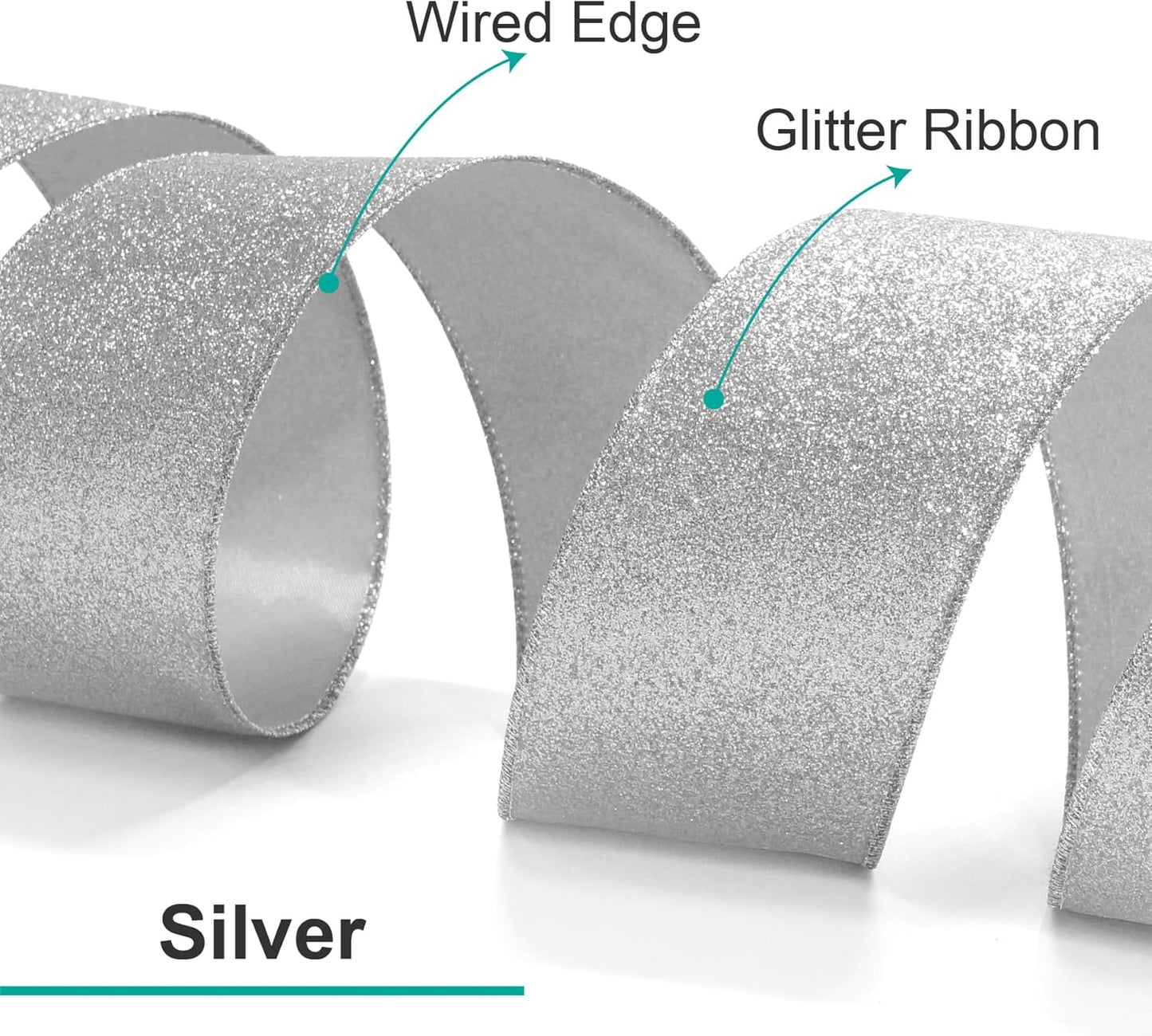 CT CRAFT LLC Glitter Wired Ribbon 2.5" x 20 Yards Silver for Christmas Home Decor Bow Gift Wrapping DIY Crafts Wreath
