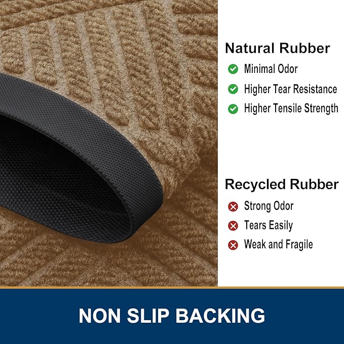 Smiry Front Door Mat Outside Entrance, Heavy Duty Outdoor Indoor Mat, Natural Rubber Doormat, Non Slip, Trap Dirt and Moisture, Easy Clean, Low Profile Patio Porch Entryway Mat, 71x23, Coffee