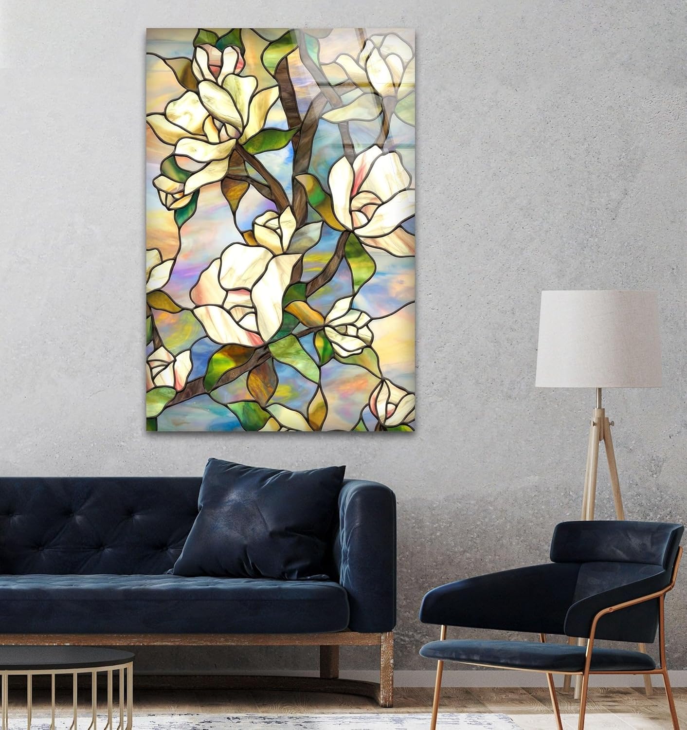 My Photostation.com 24Wx30H'' Stained Magnolia Glass Wall Art Tempered Glass Printing Wall Decor Large Wall Art Wall Hangings