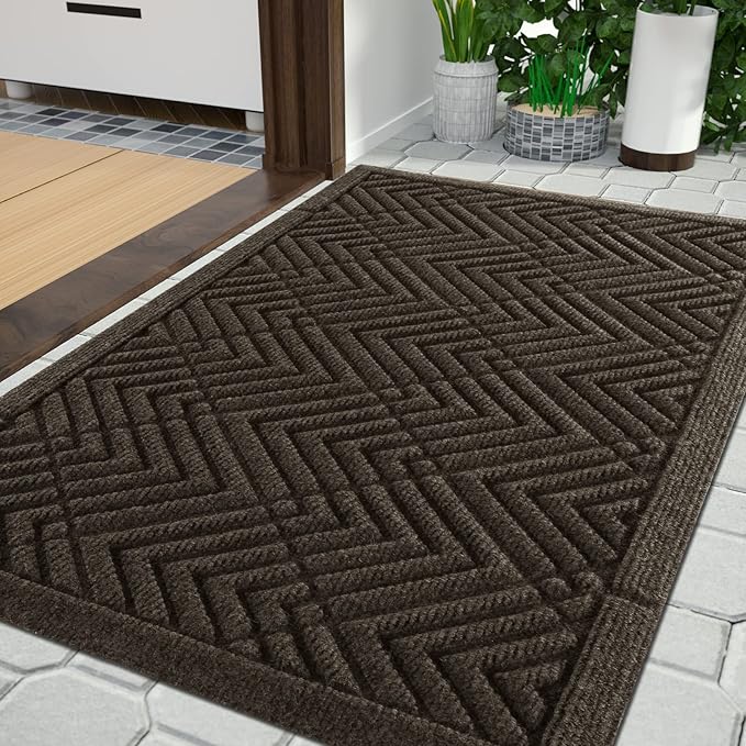 Yimobra Large Door Mat 36x24, All-Season Waterproof Outdoor Mats for Front Door Entrance with Drainage Holes, Heavy Duty Non-Slip Doormat for Garage Patio Entryway Indoor, Brown