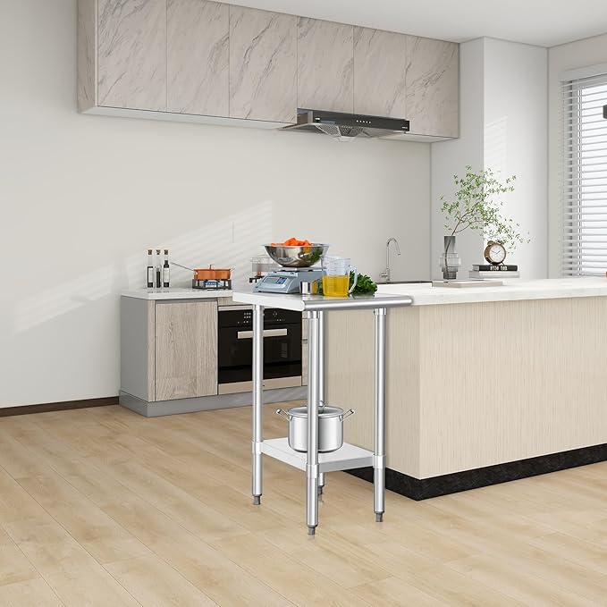 HARDURA Stainless Steel Commercial Work Table Prep Work Metal Table 24×18 Inches with Undershelf and 2" Backsplash Heavy Duty NSF 430 for Kitchen Food Prep
