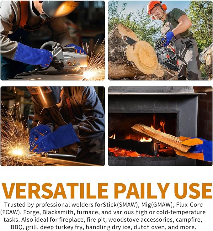Leather Welding Gloves - Thick Premium Cow Split Leather, Heat Resistant, Welding, Grilling, BBQ & Fireplace