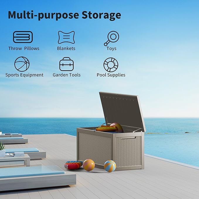 320 Gallon Deck Box, Resin Outdoor Indoor Waterproof Storage Box, Lockable Storage Box With Handle for Patio Furniture - Garden Tools - Swimming Pool Tools UV-Resistant (Grey 320 Gallon)