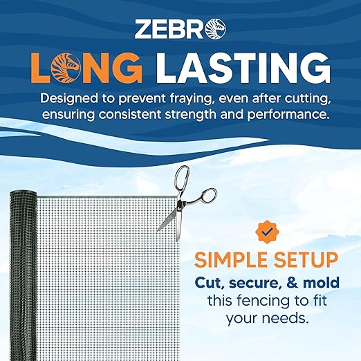 ZEBRO Plastic Hardware Mesh Screen & Fence Roll (3' x 15' - Green) - Plastic Indoor or Outdoor Balcony, Patio & Porch Netting - Safety Barrier Plastic Fence to Protect Pets & Kids Around The Home -