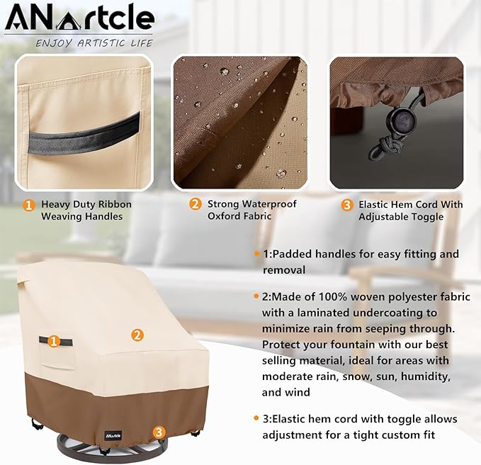 Patio Chair Covers,600D Waterproof Heavy Duty Outdoor Lawn Patio Furniture Covers,Patio Swivel Chair Covers for Outdoor Furniture,(32W x 35D x 36H inches) Beige&Brown
