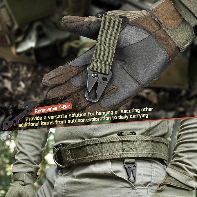 LIVANS Molle Belt Clip Key Holder Tactical Battle Belt Plate Carrier Vest Attachment Clip for Hanging Keys or Gloves, Universal Fit Molle Accessories Clip |T-Mount Clash Hook, Include Z-Buckle
