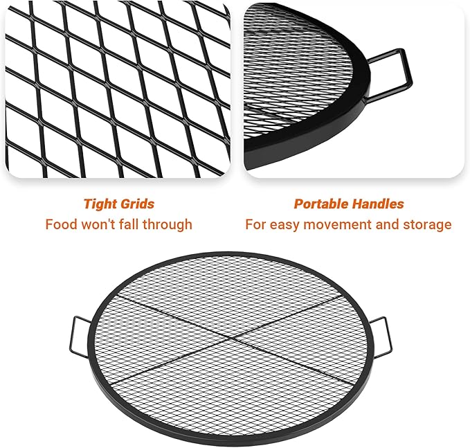 Stanbroil Heavy Duty X-Marks Fire Pit Cooking Grill Grates with Support X Wire, 24" Outdoor Round Cooking Grate BBQ Campfire Grill Grid - Camping Cookware