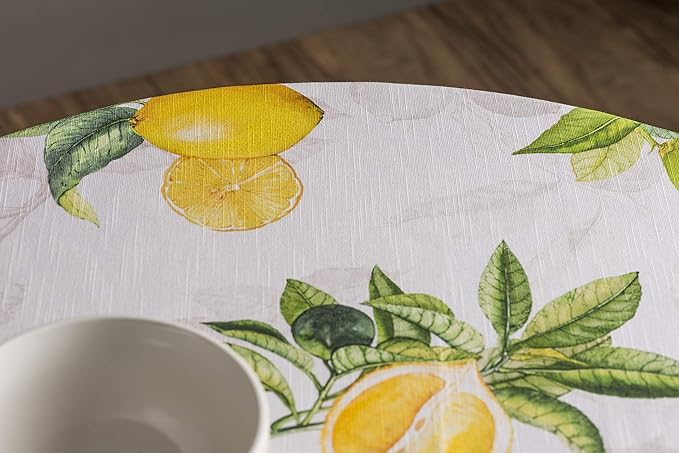 Maison d' Hermine Table Cloth Round Table 100% Cotton 69 Inches Tablecloth Reusable Decorative Everyday Use for Dining Room, Farmhouse, Home, Party, Festive & Wedding Spring Summer - Limoncello