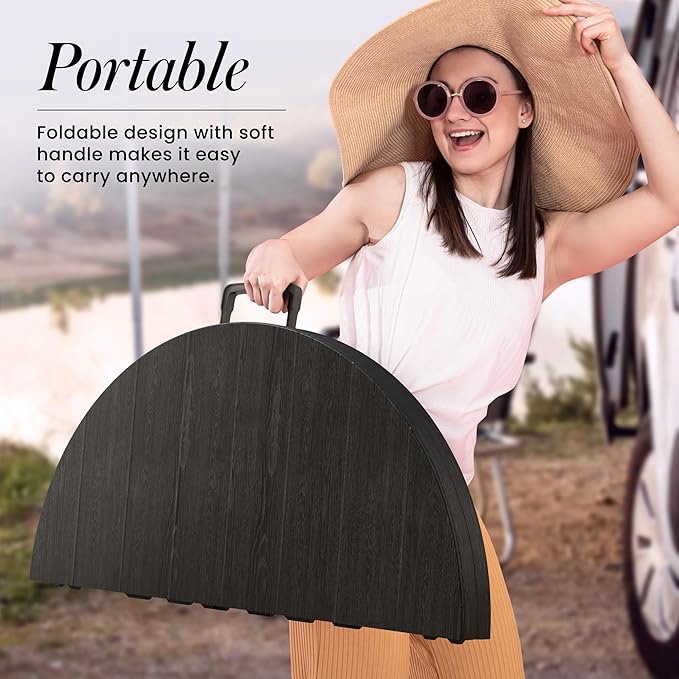 3.5 Feet Circular Round Foldable Table with Built in Handle & Steel Legs | Heavy Duty Portable | Perfect for Party, Dining, Wedding, Events, Picnic Indoor, Outdoor, Camping, Utility