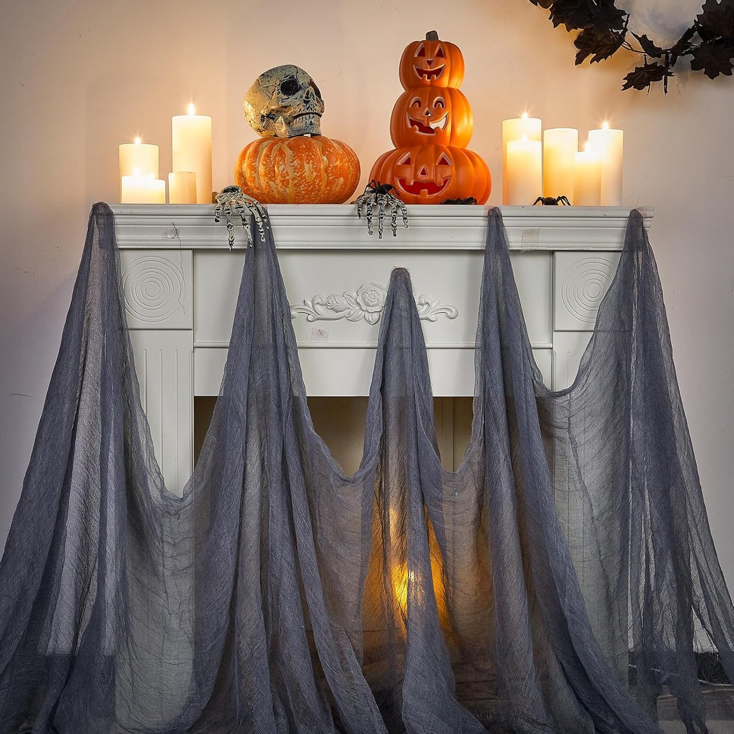 Boao Halloween Cheese cloth 70.87 x 196.85 Inch Gray Cheesecloth Roll for Crafts Large Cotton Muslin Gauze Fabric for Halloween Outdoor & Indoor Spooky Decoration