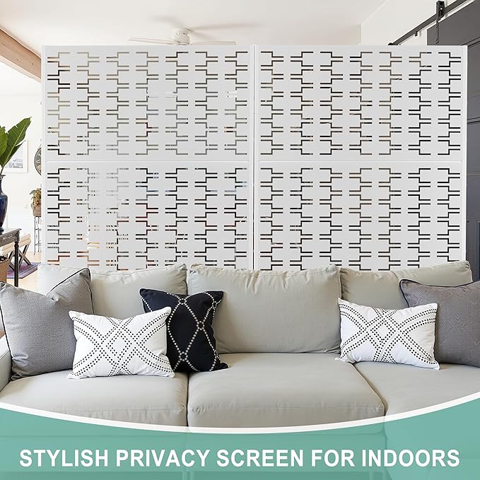 Metal Privacy Screen for Outdoor & Indoor Use, Free Standing Privacy Screen for Patio Garden Pool, 72" H x 47" W Decoative Privacy Panels, Weather Resistant, Easy Assembly (White Brick)