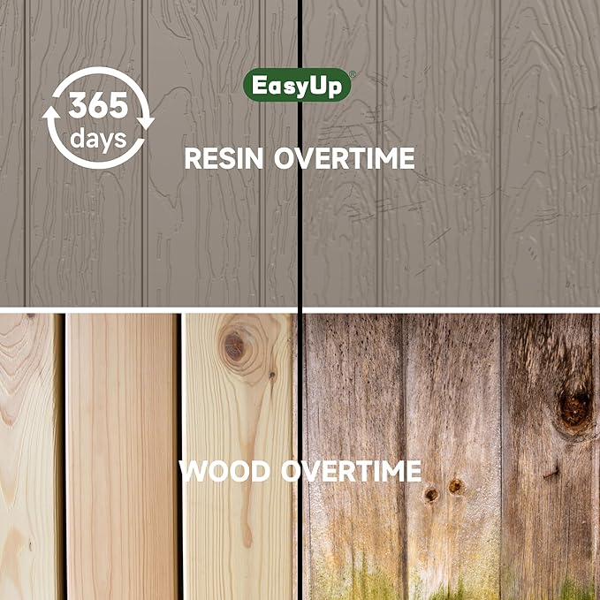 EasyUp 80 Gallon Outdoor Storage Box Waterproof, UV Resistant Resin Deck Box with Hydraulic Rod, Reinforced Stability for Patio, Garden, Striped Gray