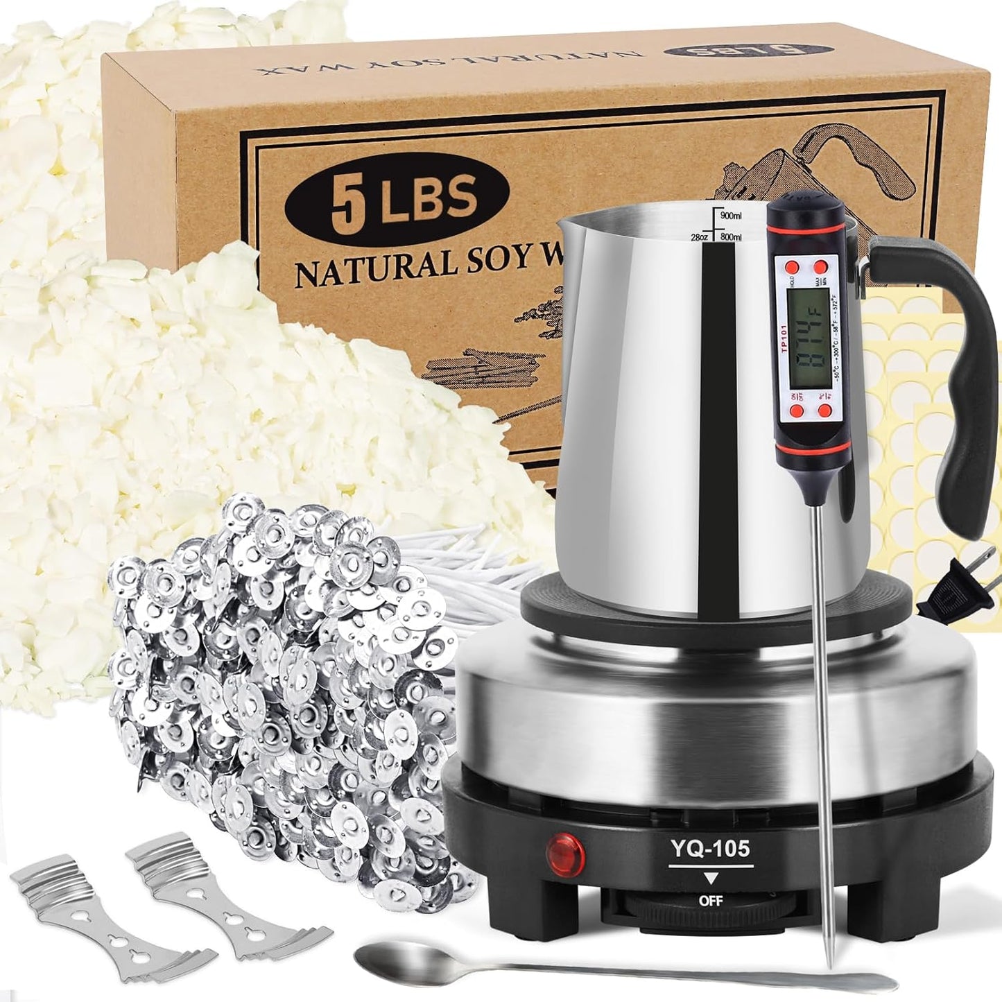 Candle Making Kit with Wax Melter, Natural Candle Wax for Candle Making - DIY Candle Making Supplies, Including 5lbs Soy Wax Flakes, Melting Pot, Electric Stove,Candle Kit for Adults, Beginnner