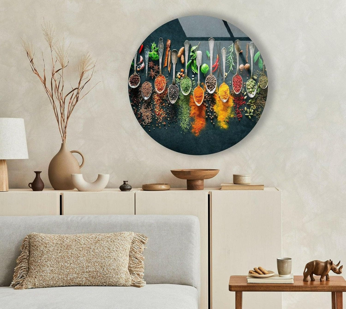 My Photostation.com 24''(60cm) Diameter Colorful Herbs Round Glass Wall Art Tempered Glass Printing Wall Decor Large Wall Art Wall Hangings