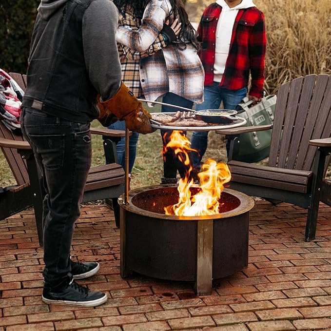 Breeo Smokeless Fire Pit Grilling Bundle (X Series 24 Corten Steel, Outpost Grill, Ash Shovel, & Lid) | 27.5 inch Smokeless Firepit for Outside | Ideal for Families, Gifts for Dad