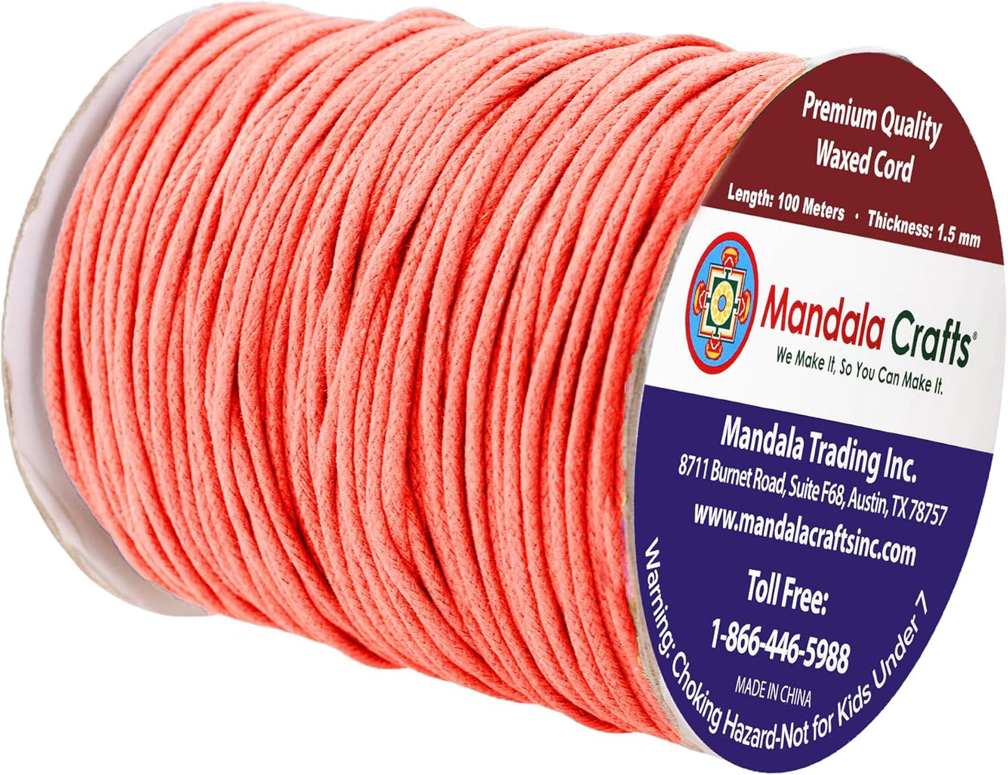 Mandala Crafts 1.5mm 109 Yards Coral Cotton Waxed Cord for Jewelry Making Bracelet Cord Waxed String - Beading String Thread Jewelry Cords for Necklaces String