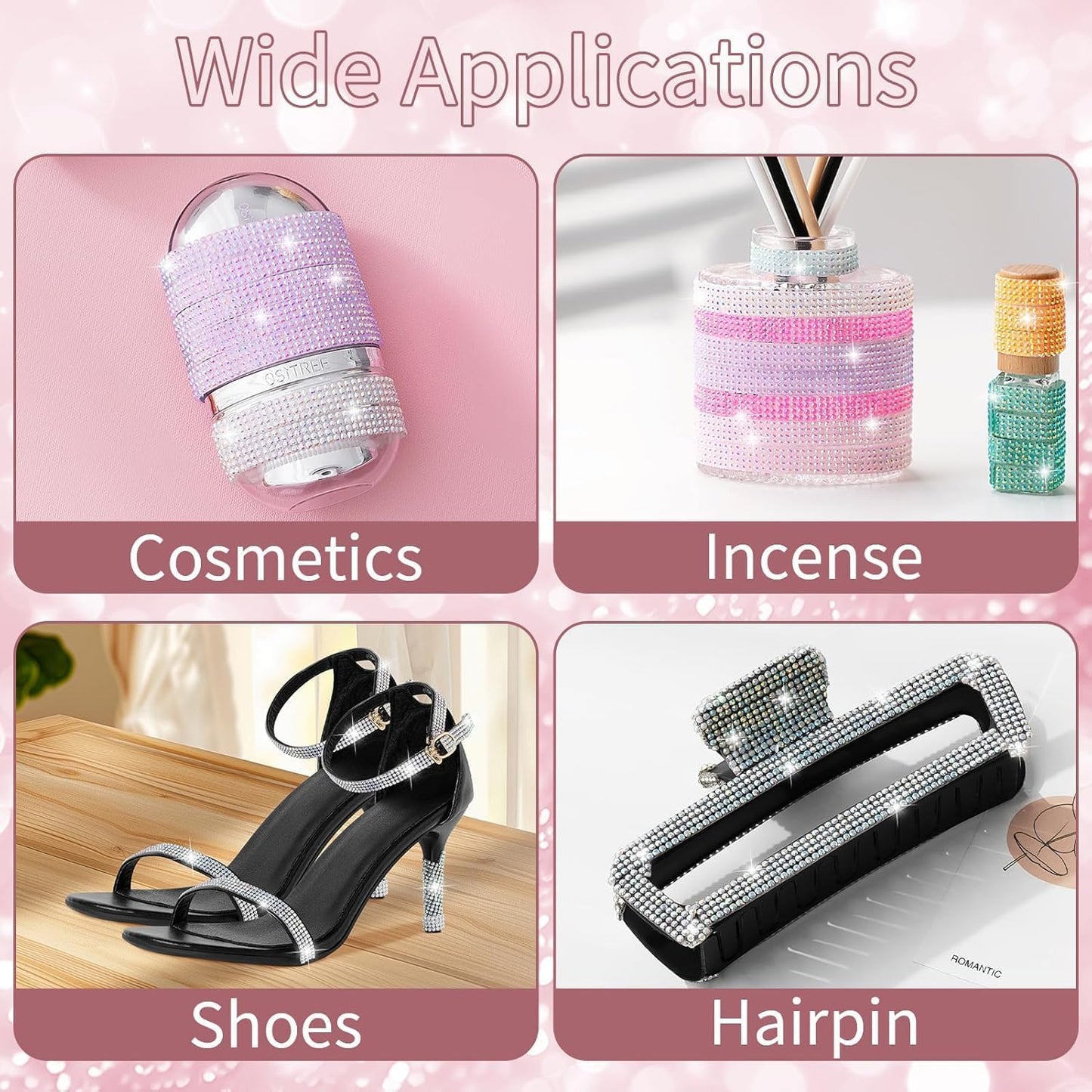 10-Yard Bedazzling Strips, 5-Rows Rhinestone Ribbon Self Adhesive,10-Rolls Rhinestone Strips for DIY Craft, Rhinestones for Crafting, Home Decor and Special Events, 10 Colors, 0.45inch Width