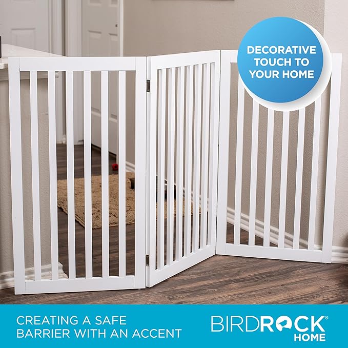 INTERNET'S BEST Dog Gate Indoor Freestanding Pet Barrier, Folding Wood Dog Fence, Extra Wide Doorway Puppy Gate, Indoor Animal Privacy Panel, Wooden Cat Fence - 3 Panel - 36", White