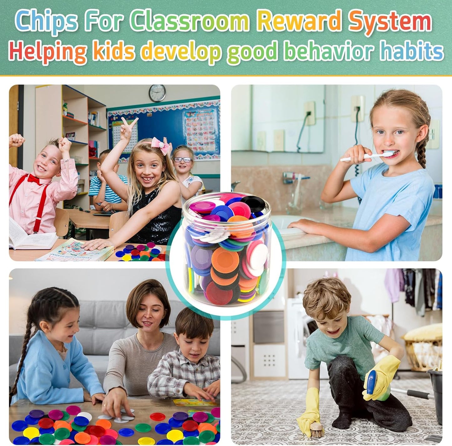 Coopay 4000 Pieces 10 Colors Plastic Poker Chips, 1 Inch Bingo Chips Bulk Learning Counters Disks Poker Card Game, Counting Markers for Math Practice, Game Tokens and Teaching Rewards, 25 mm