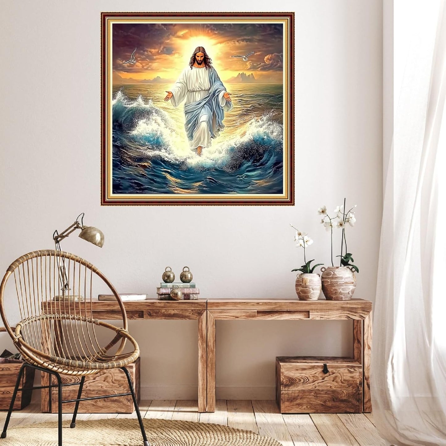 Hopeart Stamped Cross Stitch Kits for Beginner Embroidery Kits for Beginners Adults DIY 11CT Cross Stitch Patterns Needlepoint Kits Crossstitching Kits-Jesus Walking on sea 18x18 inch
