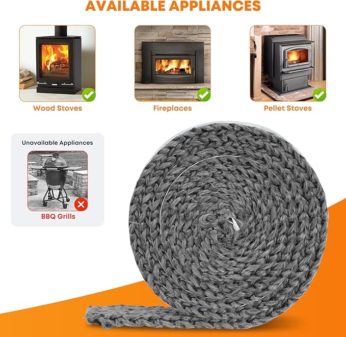 Stanbroil Stove Gasket Tape, 1" Width, 1/8" Thick 72" Length Self Adhesive Flat Gasket for Stoves and Fireplaces, High Temperature Fiberglass Gasket Tape