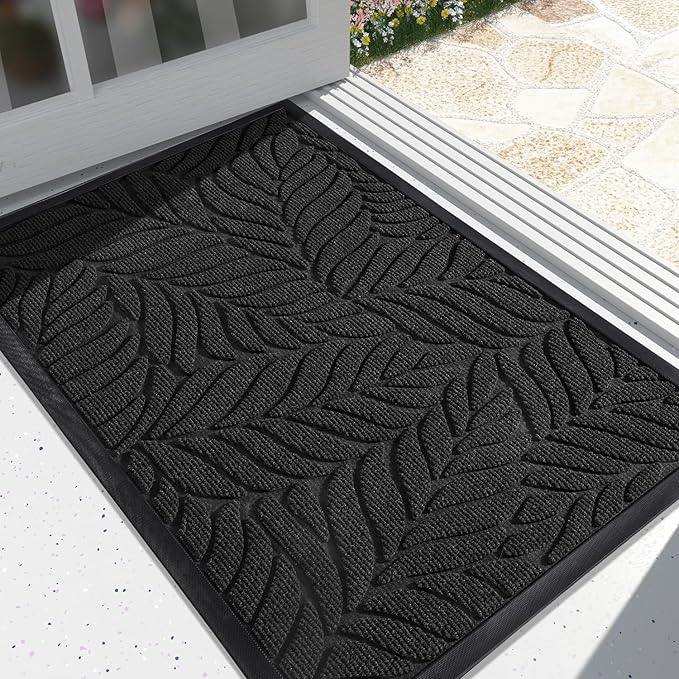Yimobra Front Door Mat Outdoor Indoor, 29.5x17 All-Season Waterproof Door Mat Outside Entrance, All-Weather Non-Slip Outside Doormat for Garage Patio Entryway, Black