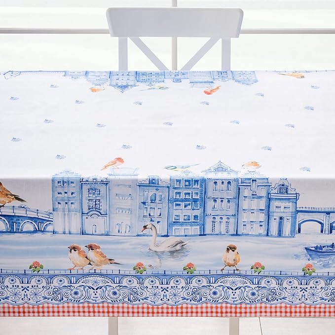 Maison d'Hermine Table Cloth Rectangle Table 100% Cotton Tablecloth for Dining Room, Farmhouse, Home, Hotel, Parties & Wedding - Ideal for Easter Decorations Spring & Summer (Amsterdam Canals,60"x90")