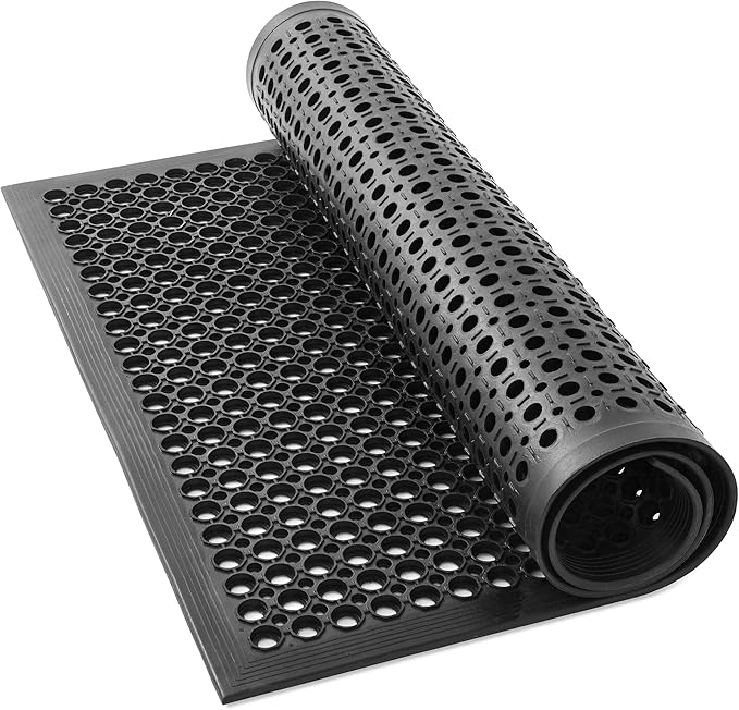 GRIDMANN Rubber Floor Mat, 36" x 60" Anti-Fatigue Drainage Mat, Non-Slip and Grease Resistant for Restaurants, Commercial Kitchens, Bar Floors, Black