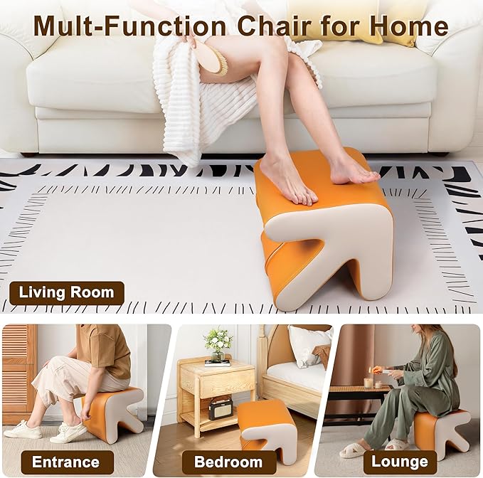H&B Luxuries Ottoman, Foot Stool with Creative Shape, Napa Leather Ottomans, Removable Outer Foot Rest, No Assembly Required, Ottoman for Living Room, Bedroom, Entrance, Yellow White