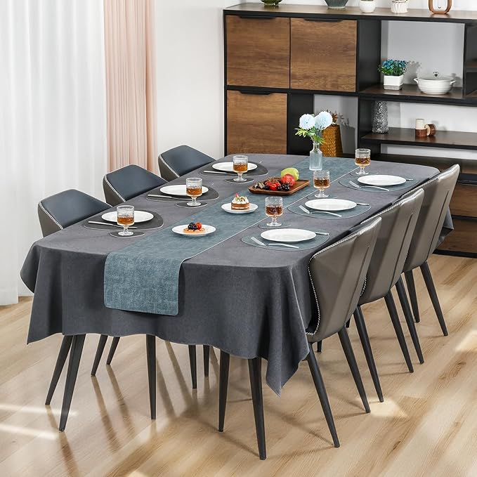Placemats and Coasters, Washable Reversible Placemats Round Faux Leather Wipeable Place Mats Non Slip Heat Resistant Indoor Outdoor Table Mats (Set of 6, Gray Light Blue)