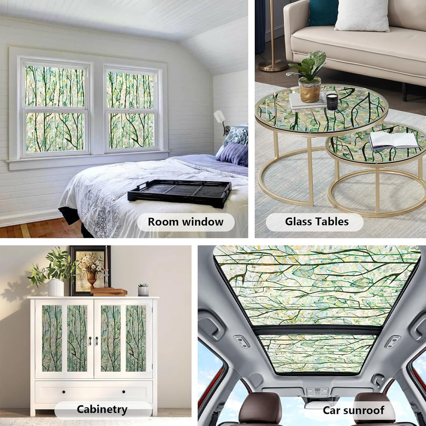 Finnez Window Privacy Film Window Film 3D No Glue Glass Sticker for Glass Door Home and Office Heat Control Anti UV (35.4 Inch x 6.5 Feet, Rainbow Grove)