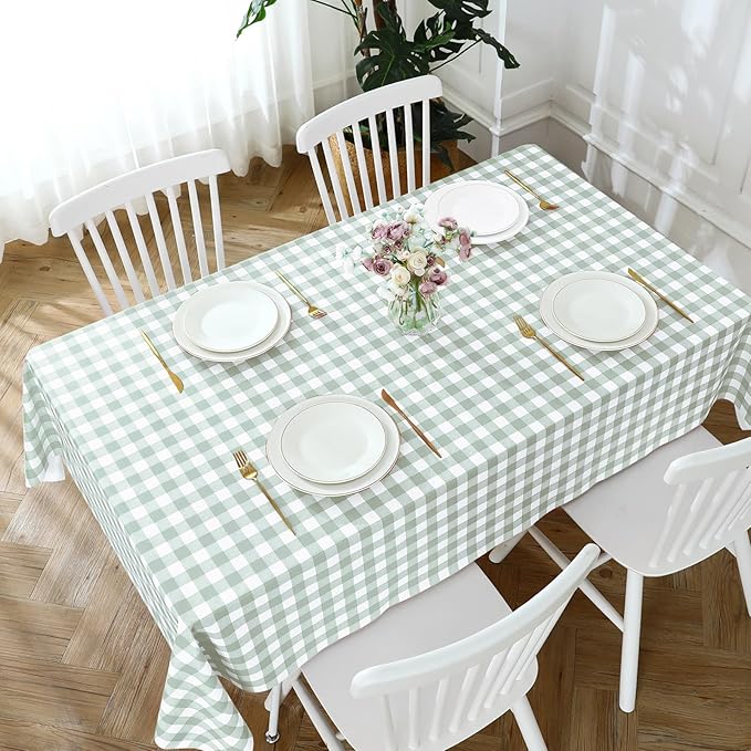 Romanstile Rectangle Vinyl Tablecloth, 100% Waterproof Checkered Plastic Table Cloth, Heavy Duty Buffalo Gingham Table Cover for Dining, Camping, Picnic, Outdoor - 54 x 78 Inch, Light Grey
